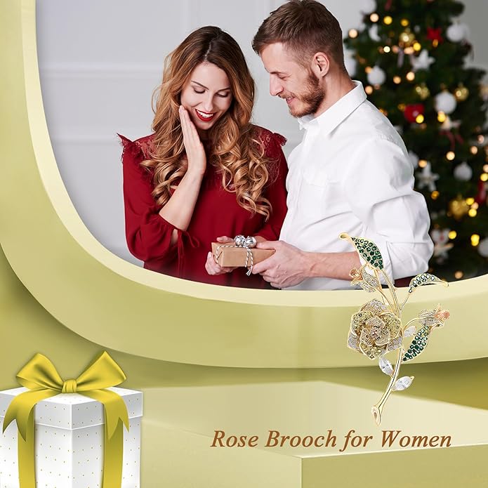 Flower Brooch for Women Girls Flower Rhinestone Brooch Gold Plated Lapel Pin Clothing Accessory Wedding Gift Fashion Jewelry for Mom Wife