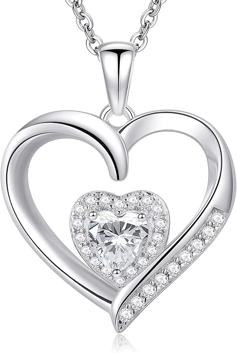 GLIVEOR Heart Birthstone Necklace for Women,S925 Sterling Silver Necklace Birthstone Necklace Heart Necklace for Women Birthday Jewelry Gifts for Women