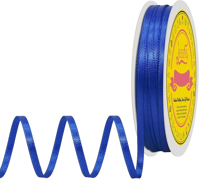 LEEQE Double Face Cobalt Blue Satin Thin Ribbon 1/8 inch X 50 Yards Polyester Cobalt Blue Ribbon for Gift Wrapping Very Suitable for Weddings Party Hair Bow Invitation Decorations and More