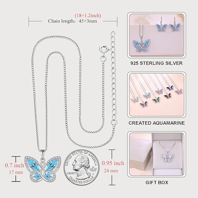 STARCHENIE Butterfly Pendant Necklace for Women 925 Sterling Silver Birthstone Butterfly Jewelry Gifts