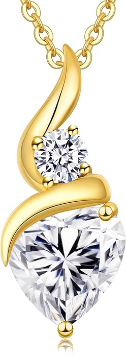 Moissanite Heart Pendant Necklaces for Women, 925 Sterling Silver Necklace with Birthstone, Ideal Anniversary Present or Birthday Christmas Valentine Mothers Day Jewelry Gifts for Mom Wife Her Girlfriend