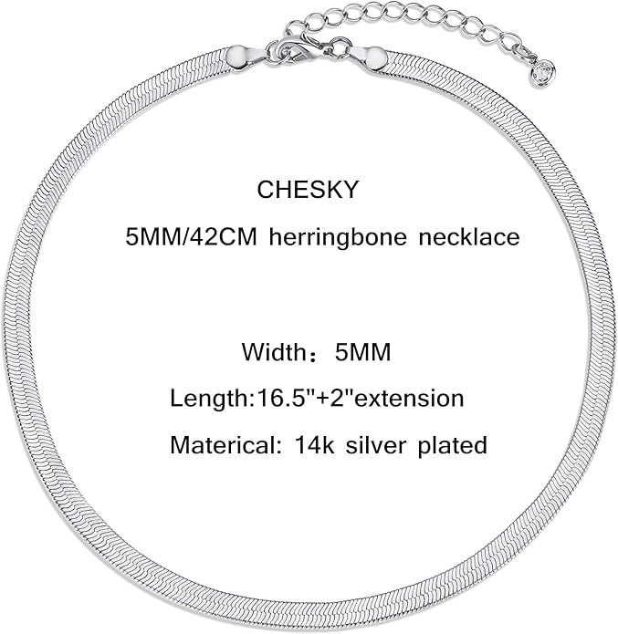 CHESKY Gold Necklace for Women-14K Gold Plated/Sterling Silver Plated Snake Chain Necklace Dainty Simple Chunky Herringbone Necklace Choker Necklaces Jewelry for Women