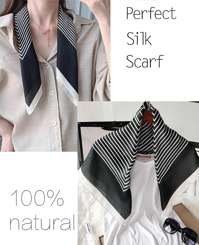 kcctoo 27.5" Mulberry Silk Feeling Head Scarf Women's Fashion Square Neck Satin Scarfs for Bag Hair Scarves Gift