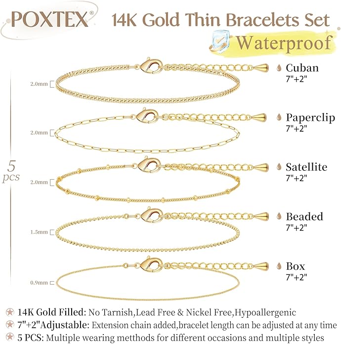 Gold Bracelets for Women Non Tainish,Dainty Bracelets Stack for Women Trendy, Gold Plated Cuff Bracelets Stack With Beaded Cuban Paperclip Snake Rope Bangle Hand Chain Jewelry Gifts for Women
