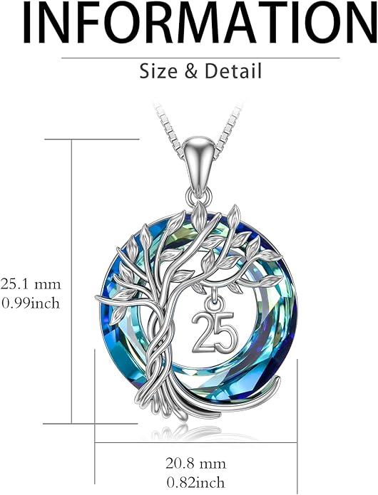 TOUPOP Birthday Gifts for Women 925 Sterling Silver Tree of Life Year Old Necklace Circle Crystal Jewelry Christmas Gifts for Her Wife Mom Mother Grandma Grandmother