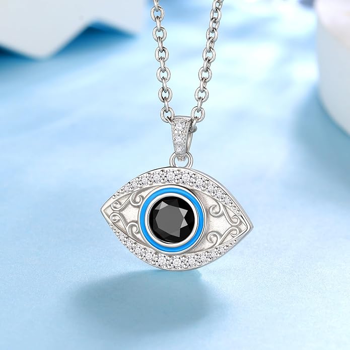 Jewmon 925 Sterling Silver Evil Eye Necklace for Women Lucky Turkey Eye of Proection Necklace Evil Eye Jewelry Gifts for Mom Daughter Grandma