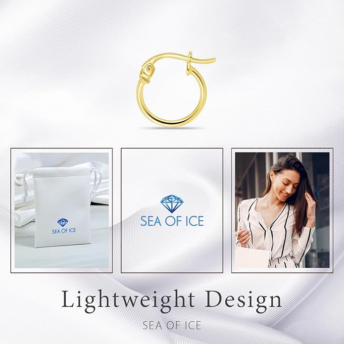 SEA OF ICE 925 Sterling Silver Hoop Earrings for Women - Hypoallergenic Earrings for Women in Sterling Silver, Yellow Gold, Rose Gold or Black Rhodium | Sizes 12MM, 15MM, 20MM or Multipack