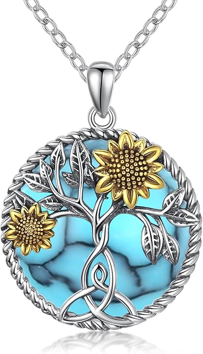 CHENGHONG Sunflower Necklace 925 Sterling Silver Tree of Life Necklace Daisy/Rose/Sunflower Pendant Necklace Sunflower Jewelry Gifts for Women Mom
