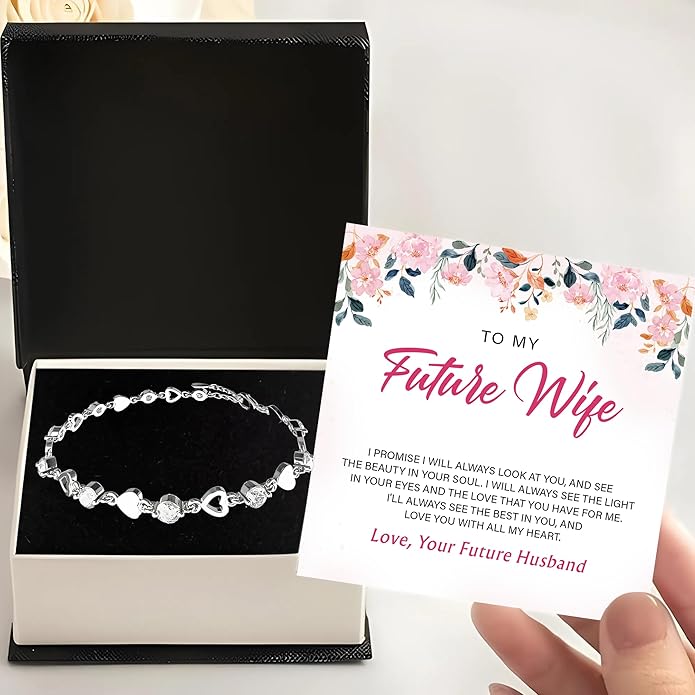 To My Future Wife Crystal Heart Bracelet Gift From Future Husband, Beautiful Jewelry Birthday, Christmas, Valentine’s Day, Bracelet For Her With Heartfelt Message & Elegant Box