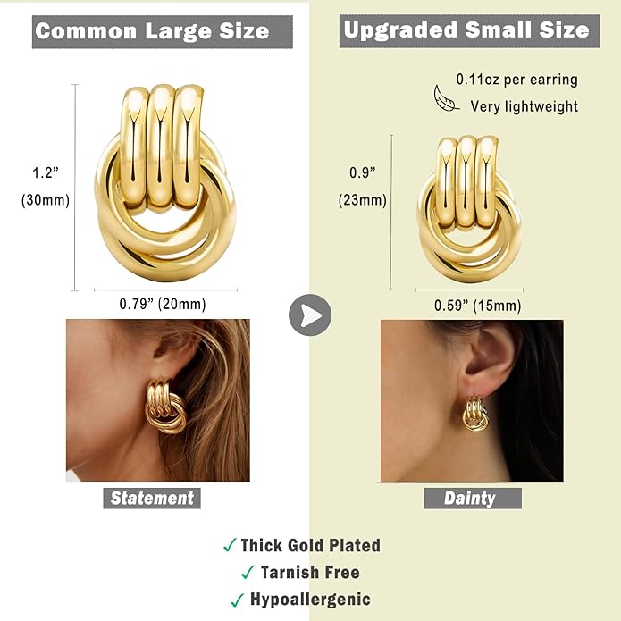 NIXMAX Chunky Small Knot Earrings Gold Silver Geometric Earrings for Women Dainty Gold and Silver Plated Dangle Drop Earrings Hypoallergenic and Lightweight Fashion Trendy Jewelry Gifts