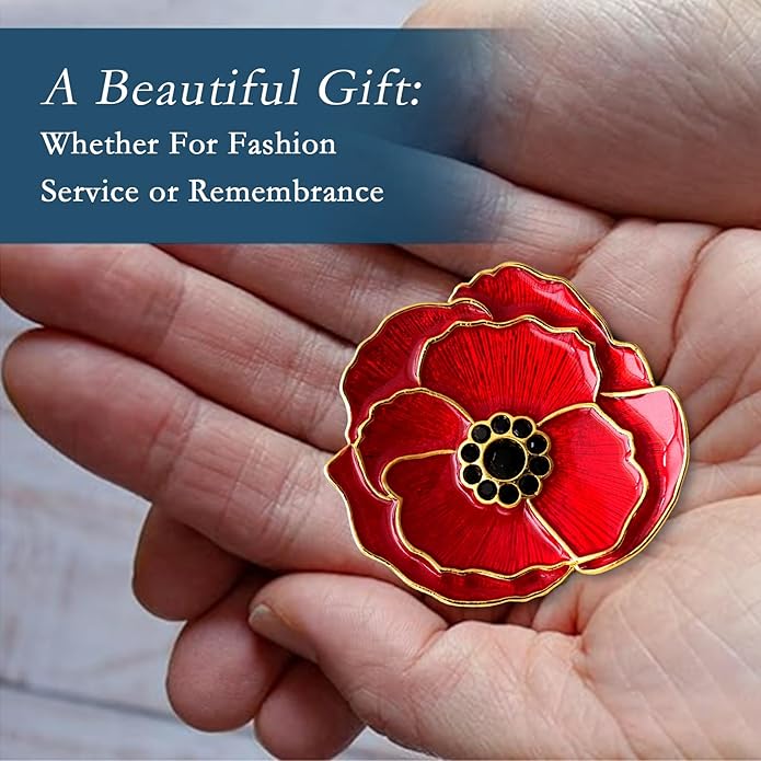 Poppy Flower Brooch - Memorial Day Veterans Day Armistice Day Pins - Remembrance Jewelry Gift Flower Pin for Women Mom Stepmother Grandma