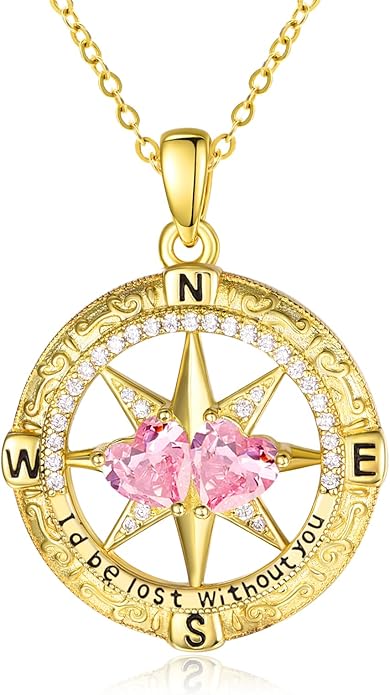 Zeuslia Double Birthstone Necklace Gifts for Wife - 925 Sterling Silver Sunflower/Rose/Crown Cross/Compass/Heart Pendant I Love You Necklace, Anniversary Birthday Gifts for Wife Girlfriend Mom Her