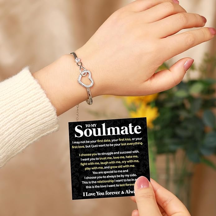 To My Soulmate Bracelet For Women With Heartfelt Message Card & Elegant Box, Bracelet For Girls, Soulmate Birthday, Wedding, Christmas Jewelry Gift From Boyfriend, Husband