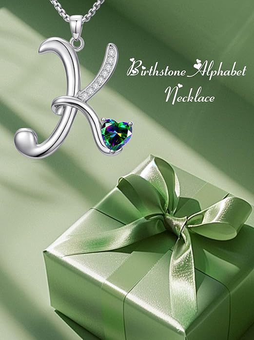 Christmas Gifts for Women Alphabet A to Z Initial Birthstone Pendant Necklaces for Women - 18k White Gold Plated Personalized Name Jewelry Valentine Mothers Day Birthday Gifts for Women Her Girlfriend