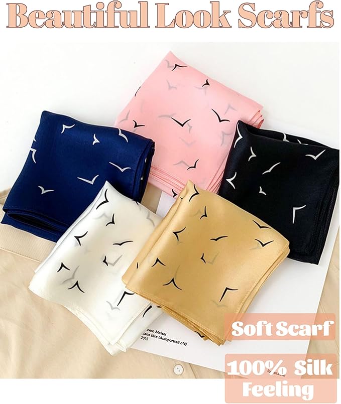 kcctoo 27.5" Mulberry Silk Feeling Head Scarf Women's Fashion Square Neck Satin Scarfs for Bag Hair Scarves Gift