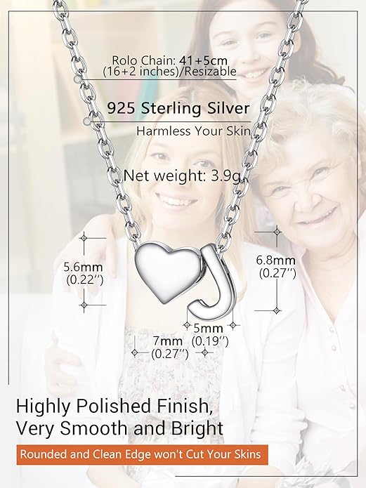 PROSILVER Initial Heart Necklace for Women, 925 Sterling Silver Tiny Heart Letter Necklace Siver, Gold Necklace, Come with Box