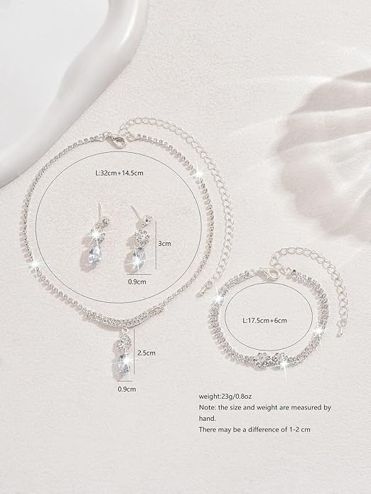 MIFYNN Rhinestone Wedding Set for Women Sparkle Crystal Earrings Necklace Bracelet Jewelry Set Wedding Party Prom Jewelry Set for Brides Bridesmaid