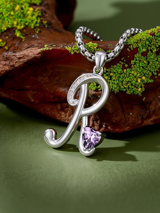 Christmas Gifts for Women Alphabet A to Z Initial Birthstone Pendant Necklaces for Women - 18k White Gold Plated Personalized Name Jewelry Valentine Mothers Day Birthday Gifts for Women Her Girlfriend