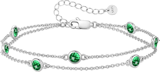 LOUISA SECRET Birthstone Bracelets for Women, 925 Sterling Silver Charm Link Double Strand Bracelet, Birthday Anniversary Christmas Jewelry Gifts for Wife Girlfriend Mother her…