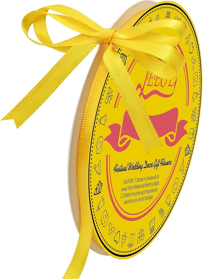 LEEQE Double Face Yellow Satin Ribbon 1/4 inch X 50 Yards Polyester Yellow Ribbon for Gift Wrapping Very Suitable for Weddings Party Hair Bow Invitation Decorations and More