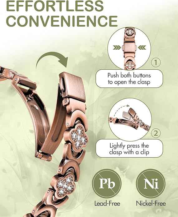 Feraco Pure Copper Bracelets for Women, Ultra Strength Magnetic Therapy Bracelet for Pain Relief with Neodymium Magnets & Sparkling Cubic Zirconia, Adjustable, Infinite Clover Jewelry