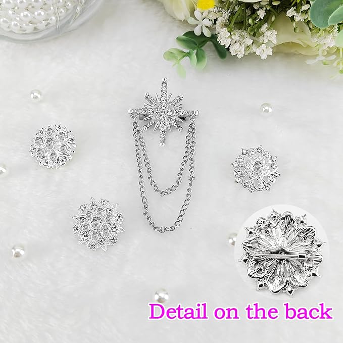 Yhsheen Silver Rhinestone Brooches Pin Kits Crystal Pearl Brooches for Bouquets for Wedding Decoration Accessories Jewelry Making Crafts(Sliver-14PCS)-A