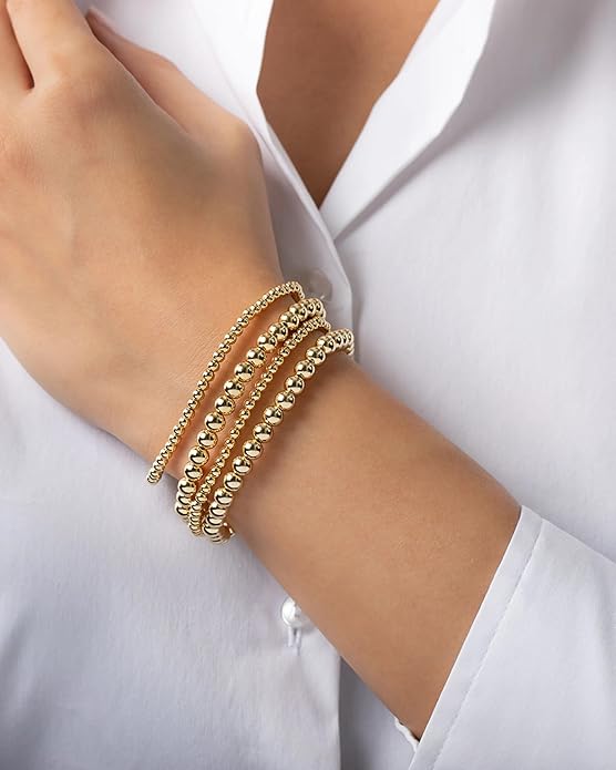Elegance 11 designs 14K Gold Plated Bead Ball Bracelet Stretchable Elastic Gold Beaded Bracelets for Women