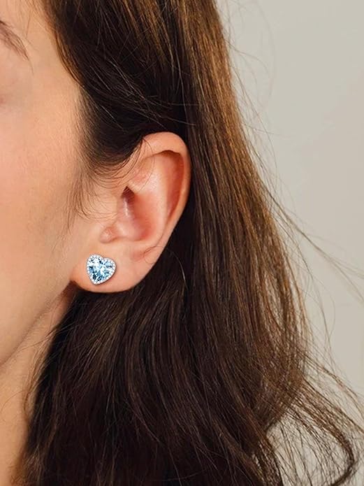 ChicSilver 925 Sterling Silver Birthstone Earrings for Women, 8MM/2 Carat Heart & Round Cubic Zirconia Stud Earrings, Hypoallergenic Jewelry, Ideal Birthday or Christmas Gifts