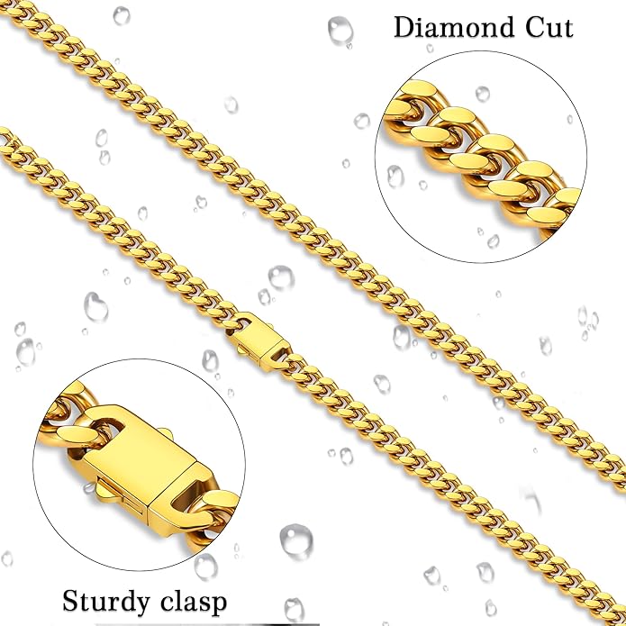 Fiusem Valentines Day Gifts for Him Silver Tone/Black/14K Gold Plated Chain Necklace for Men, 5mm/6mm/7.5mm/8mm/9mm Stainless Steel Cuban Link Chain Necklace, Men's Chains 18-28 Inch Jewelry Gifts