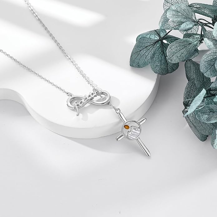 Cross Necklace Women Sterling Silver Mustard Seed/Crescent Moon/Dachshund/Stethoscope Gifts Cross Jewelry for Women