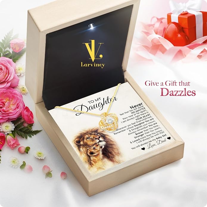 Larvincy To My Daughter Necklace From Dad With Heartfelt Message & Elegant Box, Gifts For Daughter From Father, Beautiful Jewelry Gift From Love Daddy On Graduation, Birthday, Wedding, Christmas