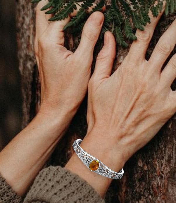 Genuine Turquoise Vintage Flower Bracelet Bangle, Sterling Silver Boho Adjustable Bangle Cuff Native American Jewelry for Women, Fit for 6.5 7 7.5 Inches