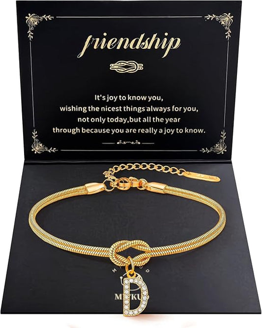 Friendship Bracelet for Women Gold Initial Bracelets 14K Gold Plated Knot Letter A-Z Initial Bracelet for Women Dainty Forever Layered Chain Bracelets Jewelry Birthday Gift for Best Friend