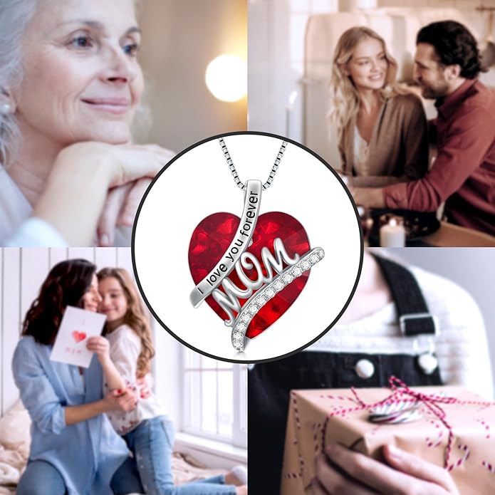 Mothers Day Gifts for Mom s925 Sterling Silver I Love You Forever Love Hear Mon Pendant Necklace with 12 Birthstone Jewelry Birthday Christmas Gifts for Women Grandma Mom Nana From Duaghter Son