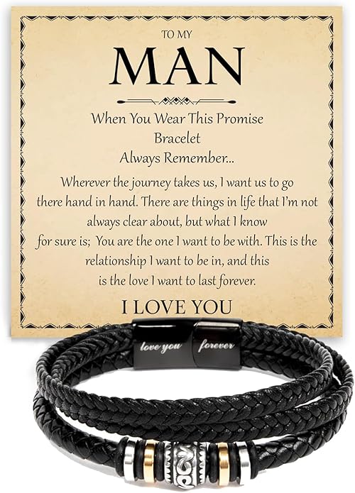Mapileng To My Man – Braided Leather & Stainless Steel Bracelet with Heartfelt ‘Love You Forever’ - Elegant Gift Box Included, Gift from Girlfriend or Wife for Husband, Boyfriend, or Brother
