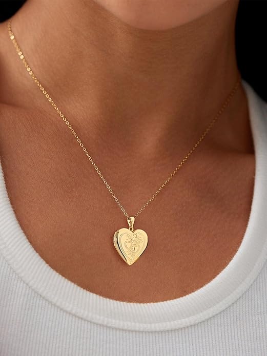 U7 Women Locket Necklace Platinum 14K Gold Photo Lockets that Hold Picture,Chain 20 Inch Personalized Gift Custom Love Heart Image Necklaces