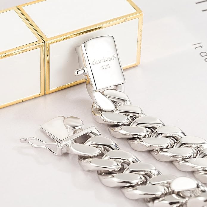 Fashion 925 Sterling Silver Solid Miami Cuban Link Chain Bracelet 8MM-12MM-14MM Curb Cuban Solid Thick Big Link Bracelet For Men 7-10 Inch Jewelry Gift