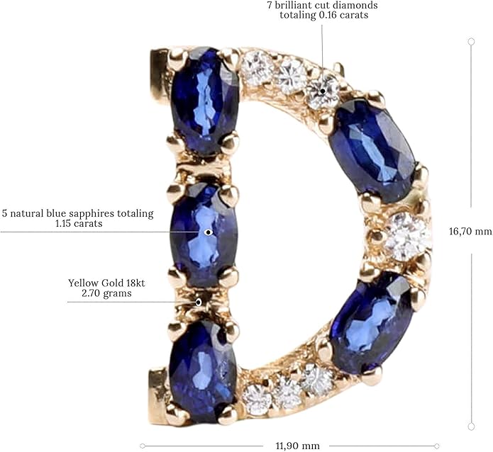 Albert Hern Blue Sapphire Initial Necklace With Diamonds & 18K Gold Chain | Irresistible Letter Pendants Jewelry | Perfect Valentine’s Day, Anniversary & Birthday Gift