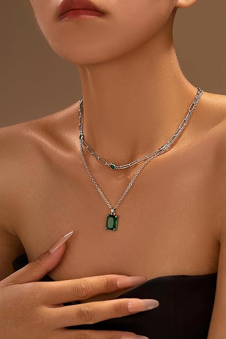 Gold Layered Pendant Necklaces for Women 14k Gold Plated Crystal Choker Necklace Paperclip Rhinestone Necklace Party Prom Jewelry