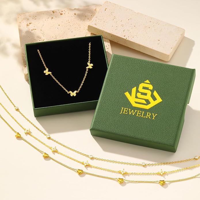 KSF Gold Choker Necklace for Women - 18K Gold Plated Dainty Necklaces for Women Trendy, Cute Heart Flower Butterfly Beaded Cubic Zirconia Choker, Stainless Steel Necklace Jewelry Gift Non Tarnish