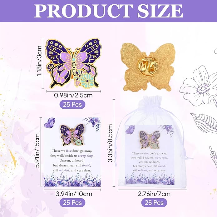 MveLwodx Funeral Favors for Guest Celebration of Life Favors Butterfly Pins Brooches Organza Bags Thank You Cards for Memorial Party Supplies Guest Family Friends Return Favors Funeral Gifts