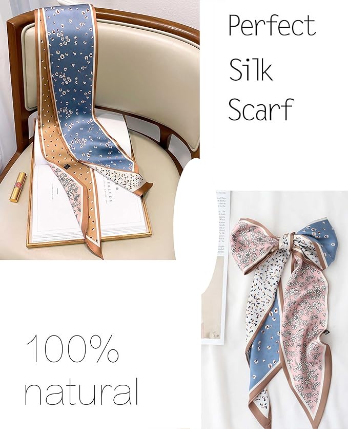 kcctoo 59" Mulberry Silk Like Head Scarf Women's Fashion Square Neck Satin Scarfs for Bag Hair Scarves Gift 59 * 5.9”
