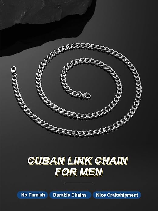 ChainsPro Chunky Miami Cuban Link Chains for Men,Stainless Steel Cuban Chain Necklace,4.8/6/10/14mm Width,No Tarnish& Thick Hip Hop Jewelry,18-30 inch Length, Black/Gold Plated/Silver,Send Gift Box