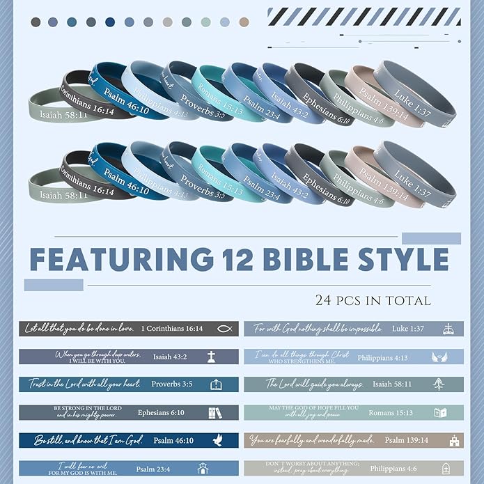 Ecation Bible Verses Bracelets Bulk Scripture Silicone Wristbands Inspirational Motivational Quote Rubber Wristbands Christian Bracelets for Easter Carnival Party Favors