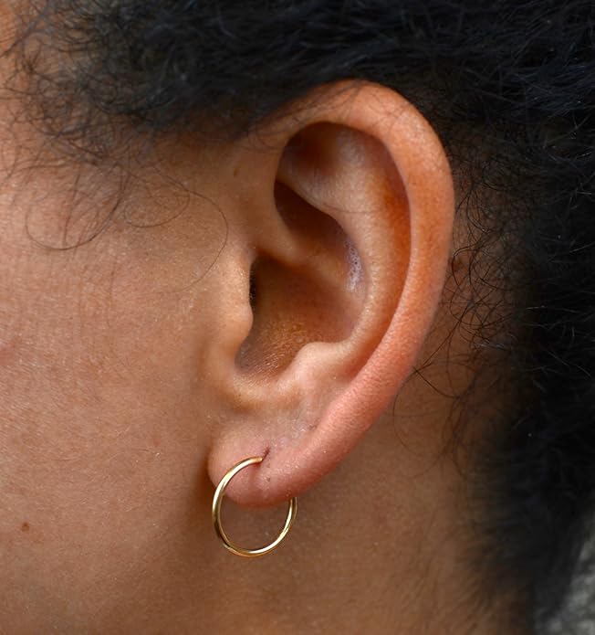 14k Gold Endless Hoop Earrings, 1.25mm Thick Tube