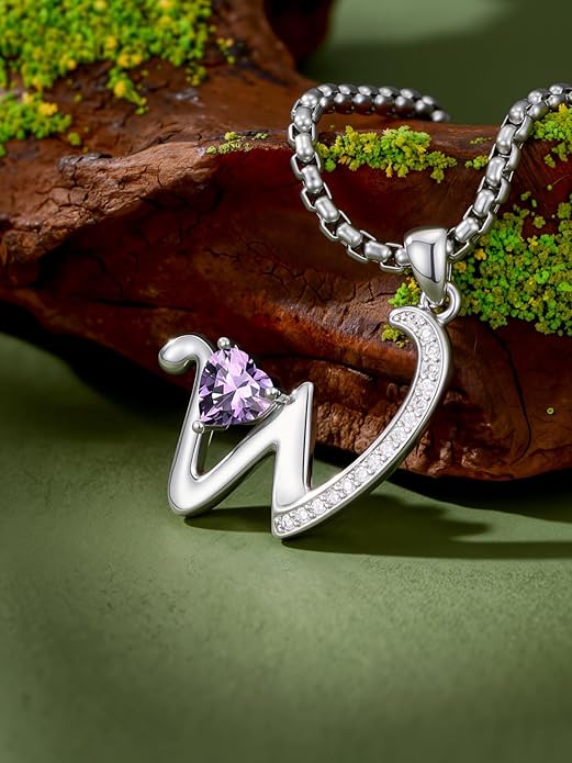 Christmas Gifts for Women Alphabet A to Z Initial Birthstone Pendant Necklaces for Women - 18k White Gold Plated Personalized Name Jewelry Valentine Mothers Day Birthday Gifts for Women Her Girlfriend