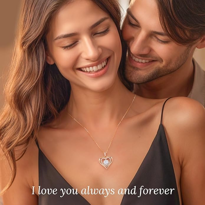 Moissanite Heart Pendant Necklaces for Women, 925 Sterling Silver Necklace Engraved with 'I LOVE YOU', Ideal Anniversary Birthday Christmas Valentine Mothers Day Jewelry Gifts for Mom Wife Girlfriend Daughter Her