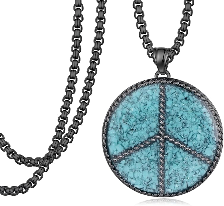 Zaruiqun Peace Sign Necklace 925 Sterling Silver Hippie Necklace 1960s 1970s Hippie Party Accessories Jewelry for Men Women