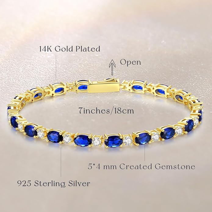 FANCIME 14K Gold Plated Birthstone Bracelets 4mm Sterling Silver Tennis Bracelets Gold Bracelets Birthday Jewelry Gifts for Women 7"