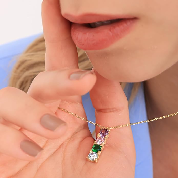 Birthstone Bar Necklace-Personalized 14K Gold Plated Jewelry-Unıque Gift,925 Sterling Silver
